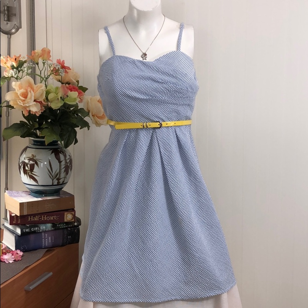 IZ BYER Blue, White Seersucker Summer Dress Sz 5
